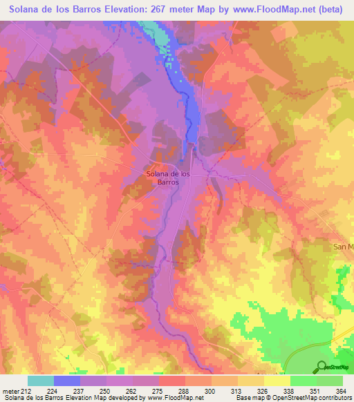 Solana de los Barros,Spain Elevation Map