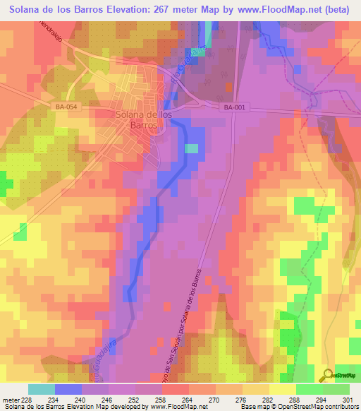 Solana de los Barros,Spain Elevation Map