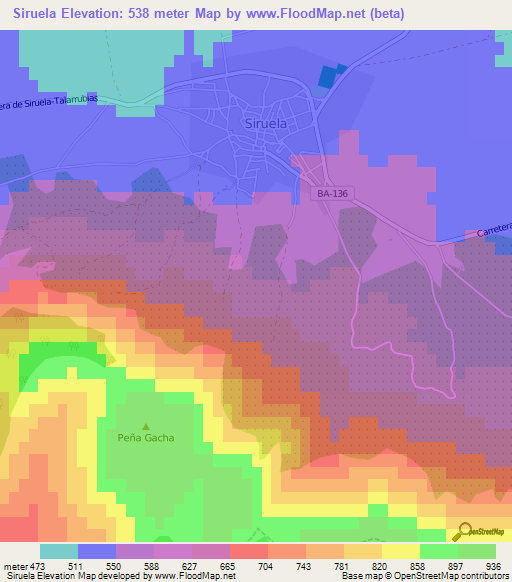 Siruela,Spain Elevation Map