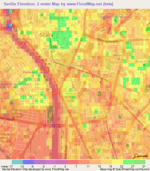 Sevilla,Spain Elevation Map