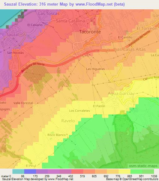 Sauzal,Spain Elevation Map