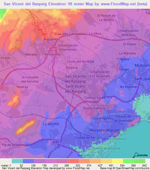San Vicent del Raspeig,Spain Elevation Map