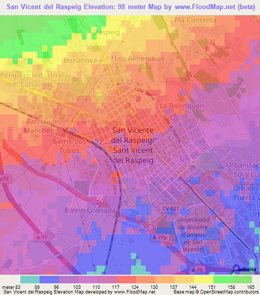San Vicent del Raspeig,Spain Elevation Map