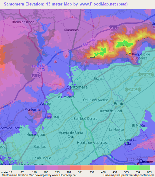 Santomera,Spain Elevation Map