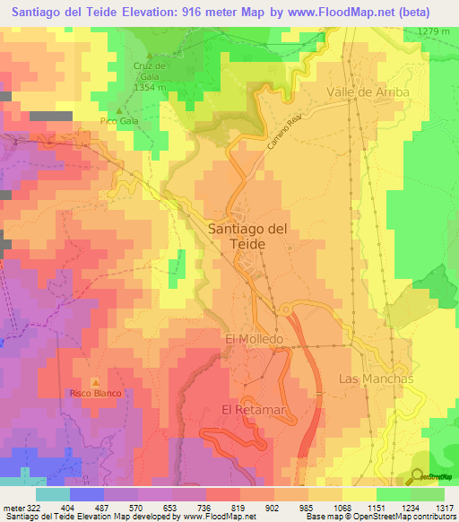 Santiago del Teide,Spain Elevation Map