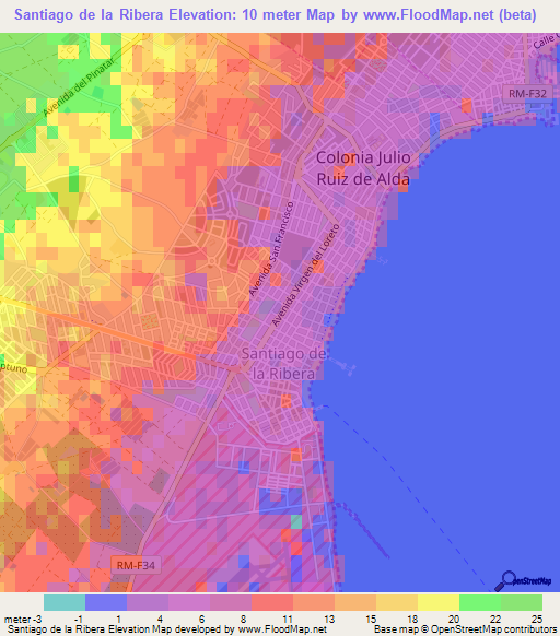 Santiago de la Ribera,Spain Elevation Map