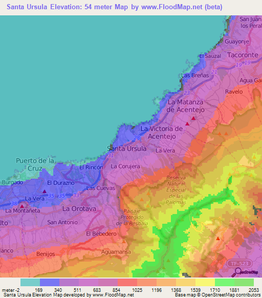 Santa Ursula,Spain Elevation Map