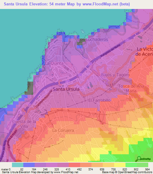 Santa Ursula,Spain Elevation Map