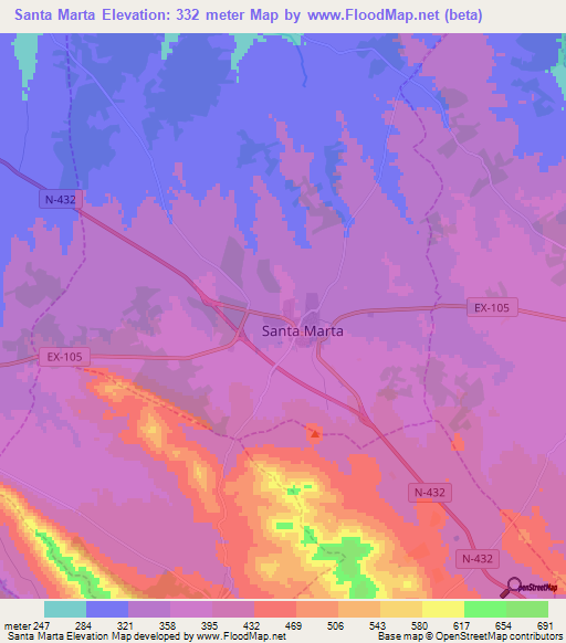 Santa Marta,Spain Elevation Map