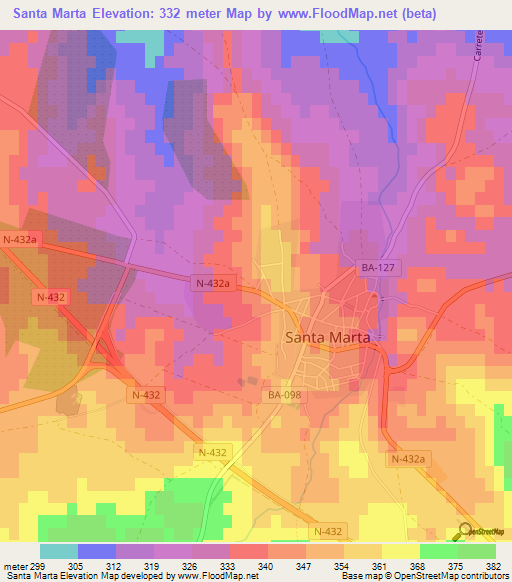 Santa Marta,Spain Elevation Map