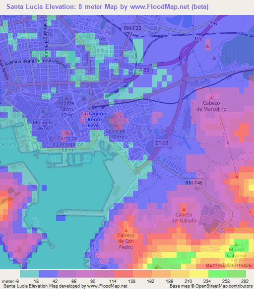 Santa Lucia,Spain Elevation Map