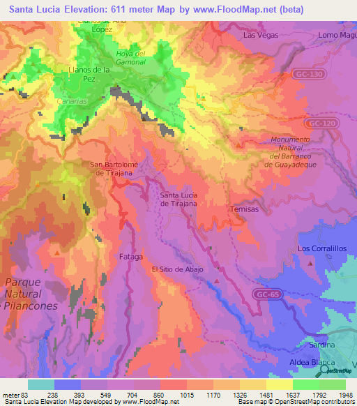 Santa Lucia,Spain Elevation Map