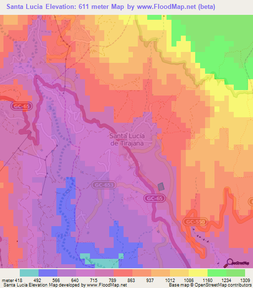 Santa Lucia,Spain Elevation Map