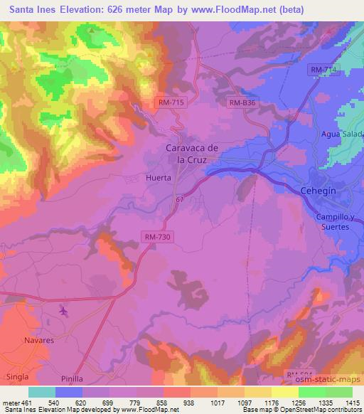 Santa Ines,Spain Elevation Map