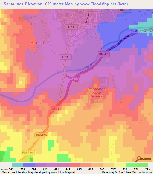 Santa Ines,Spain Elevation Map