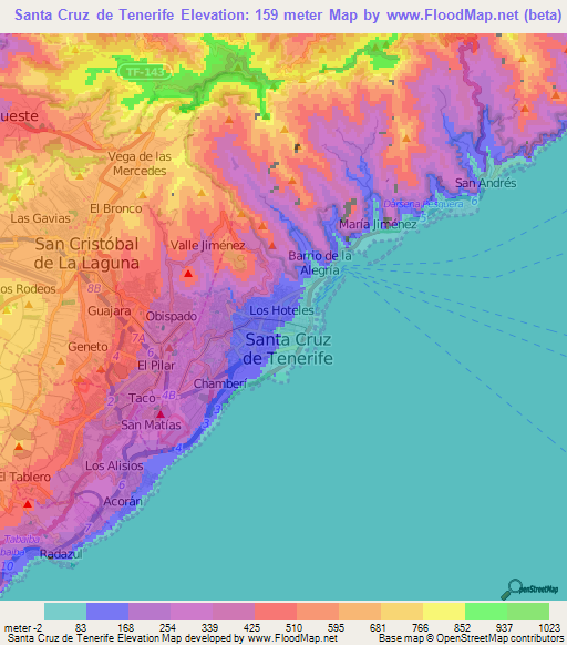 Santa Cruz de Tenerife,Spain Elevation Map