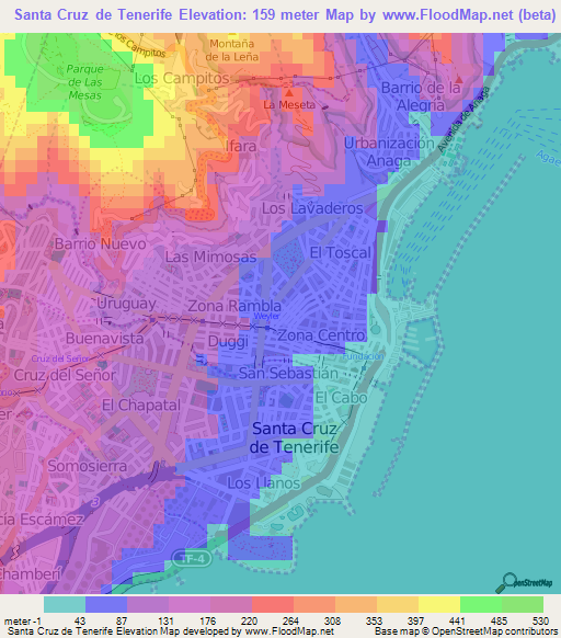 Santa Cruz de Tenerife,Spain Elevation Map