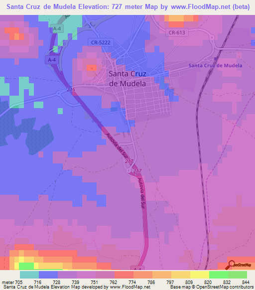 Santa Cruz de Mudela,Spain Elevation Map