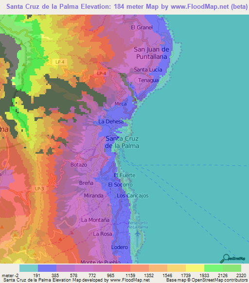 Santa Cruz de la Palma,Spain Elevation Map