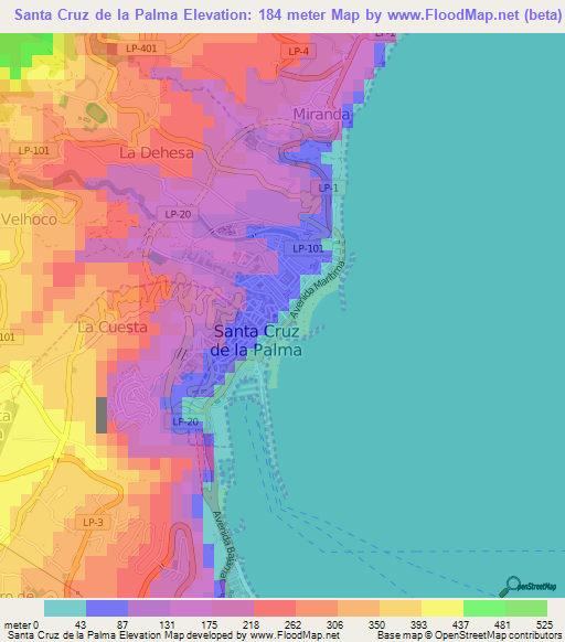 Santa Cruz de la Palma,Spain Elevation Map