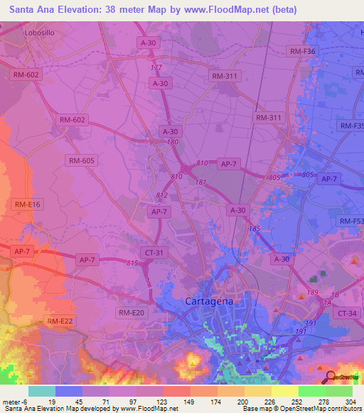 Santa Ana,Spain Elevation Map