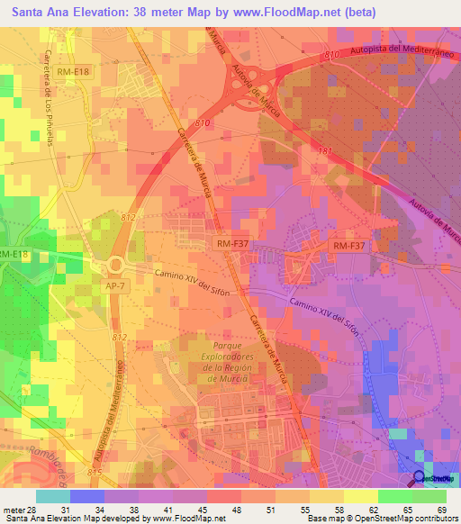 Santa Ana,Spain Elevation Map