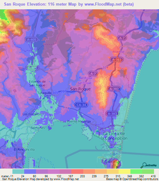 San Roque,Spain Elevation Map