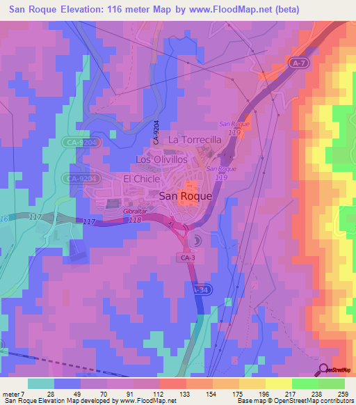 San Roque,Spain Elevation Map