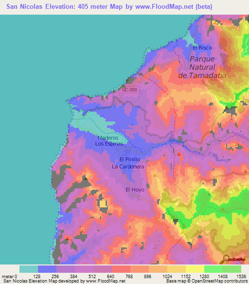 San Nicolas,Spain Elevation Map