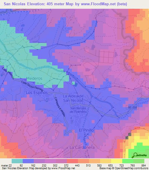 San Nicolas,Spain Elevation Map