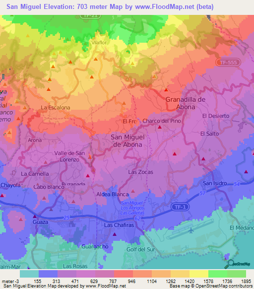 San Miguel,Spain Elevation Map