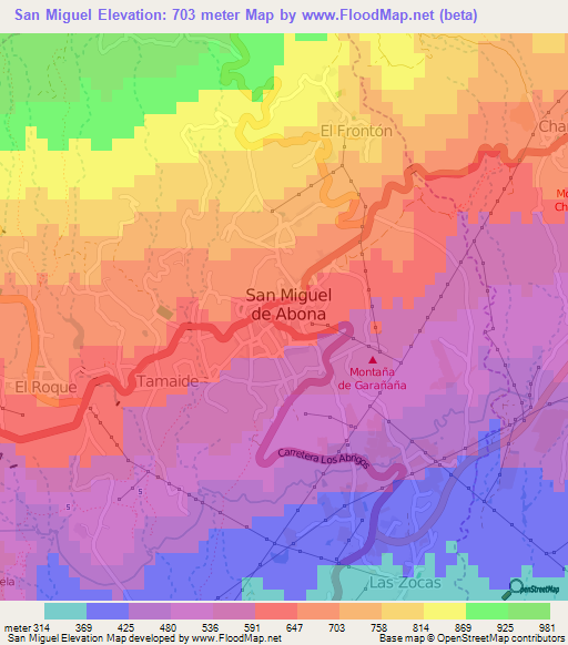 San Miguel,Spain Elevation Map