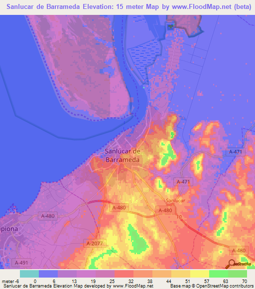 Sanlucar de Barrameda,Spain Elevation Map