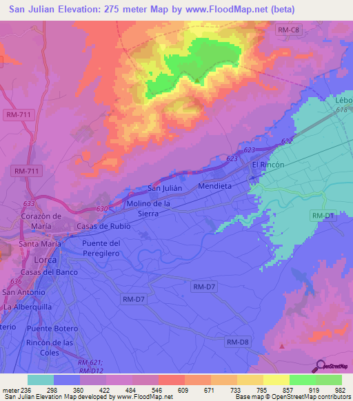 San Julian,Spain Elevation Map