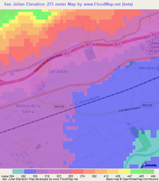 San Julian,Spain Elevation Map