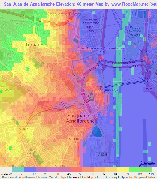 San Juan de Aznalfarache,Spain Elevation Map