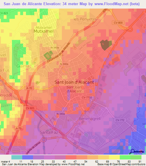 San Juan de Alicante,Spain Elevation Map