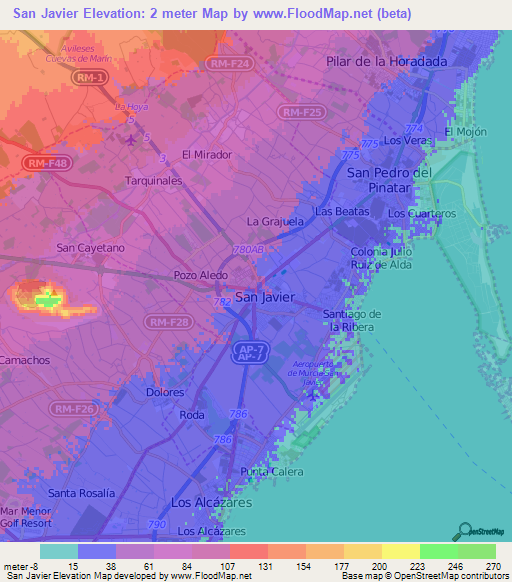 San Javier,Spain Elevation Map