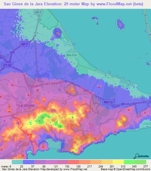 San Gines de la Jara,Spain Elevation Map