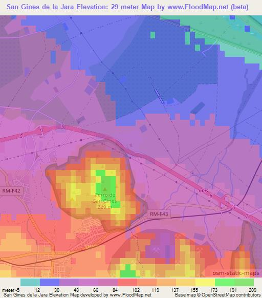 San Gines de la Jara,Spain Elevation Map