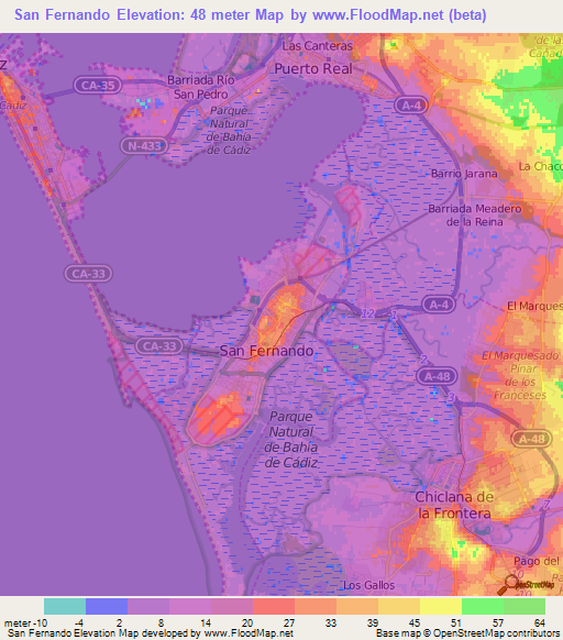 San Fernando,Spain Elevation Map