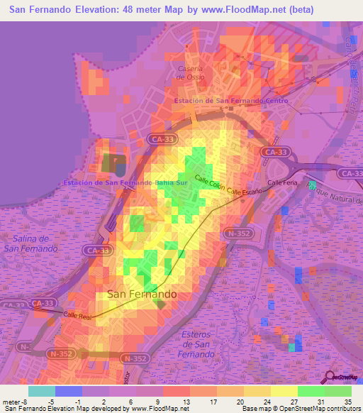 San Fernando,Spain Elevation Map