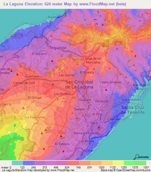 La Laguna,Spain Elevation Map