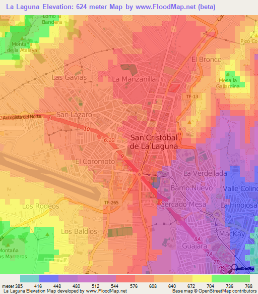 La Laguna,Spain Elevation Map