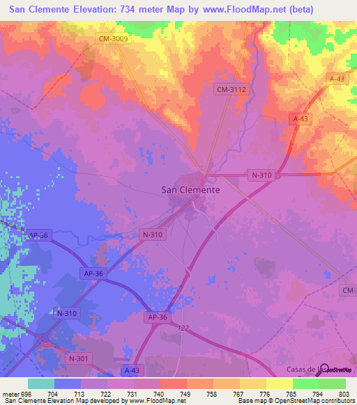 San Clemente,Spain Elevation Map