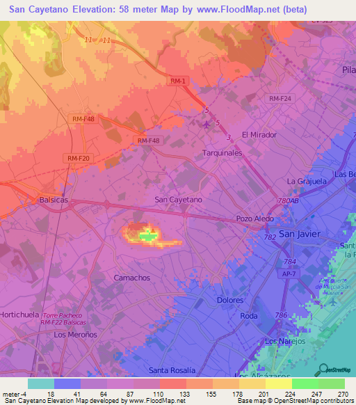 San Cayetano,Spain Elevation Map
