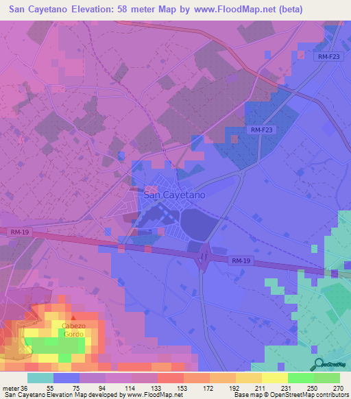 San Cayetano,Spain Elevation Map