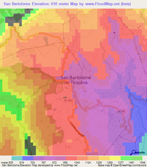 San Bartolome,Spain Elevation Map