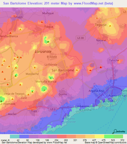 San Bartolome,Spain Elevation Map