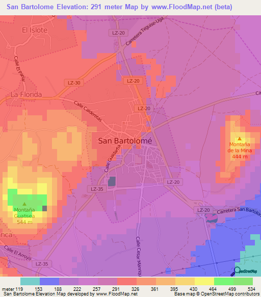 San Bartolome,Spain Elevation Map